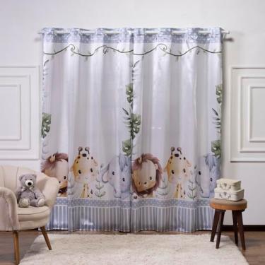 Imagem de Cortina Infantil 3,00x2,20 Estampada Tecido Cetim (Safari kids Cinza)