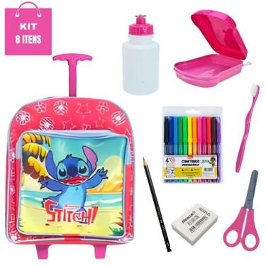Imagem de Mochila Kit Material Escolar Stitch Completo Lancheira Garrafa Canetin