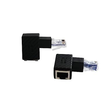 Imagem de Adaptador Ethernet 90 graus, 90 graus Ethernet LAN RJ45 macho para fêmea, rede de ângulo reto Cat5 / Cat5e / Cat6 adaptador extensor, para modem, roteador, impressora de rede, etc. (pacote com 2)