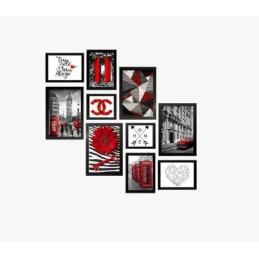 Imagem de Kit 10 Quadros Molduras Vermelho Londres Romantico - D'Cora