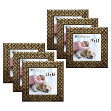 Imagem de Kit 6 Molduras Porta Retrato 15x15 3cm Relevo Dourado - Santamaria Mol