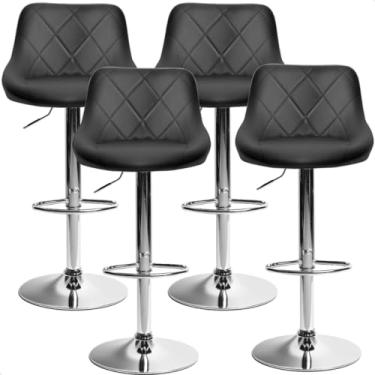 Imagem de Kit 04 Banqueta Alta Giratória Milano Cozinha Americana Bar prime.office P070 (Preta/Cromo)