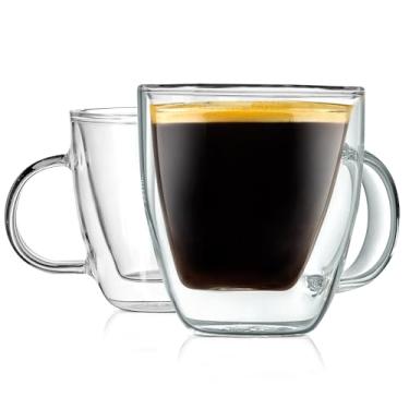 Imagem de NutriChef Copos isolados de parede dupla – 2 peças de vidro borossilicato alto de 147 g Canecas transparentes para bebidas quentes/frias, café, expresso, cappuccino, latte, chá, micro-ondas, lavável