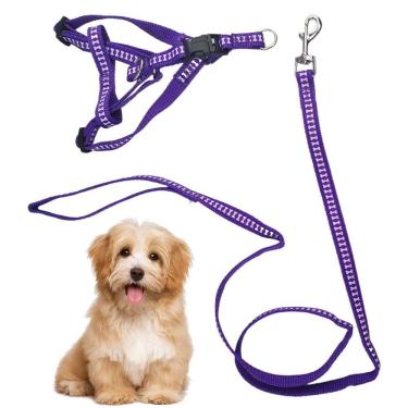 Imagem de Coleira Guia Peitoral Ajustavel Cachorro Gato Pet Cao Passeio Viagem Antipuxao Treinamento Adestramento