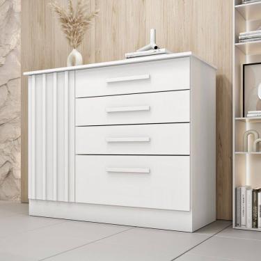 Imagem de Cômoda Guarani 1 Porta 4 Gavetas Ripado Neve - Tcil Móveis