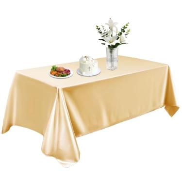 Imagem de KINREEB Toalha de mesa de cetim 147 x 260 cm, toalha de mesa retangular lavável, capa de mesa de tecido liso, decoração de mesa de seda brilhante para jantar, cozinha, festa, casamento, banquete,