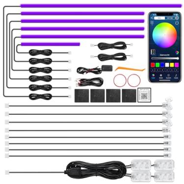 Imagem de Faixa de luz de LED para carro interior de acrílico com aplicativo sem fio, RGB 18 em 1 com 444.5 cm 612 LEDs de fita de fibra óptica para carro, kits de iluminação ambiente neon de sincronização de