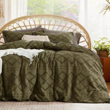 Imagem de Capa de edredão Bedsure Boho King Size verde oliva 104x90