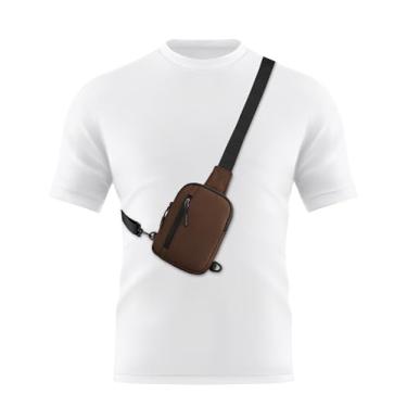 Imagem de Peicees Mini bolsa tiracolo masculina, bolsa de ombro, bolsa tiracolo feminina, suporte para telefone com alça reversível e bolso duplo, Marrom, mini