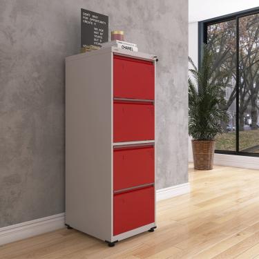 Imagem de Gaveteiro Arquivo de Aço 4 Gavetas Of04sltcm Cinza/Vermelho