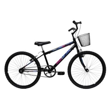 Imagem de Bicicleta Aro 24 Bike Sem Marchas Feminina e Masculina Saidx Premium, Quadro em Aço, Freio V-Brake (Preto/Azul/Rosa)