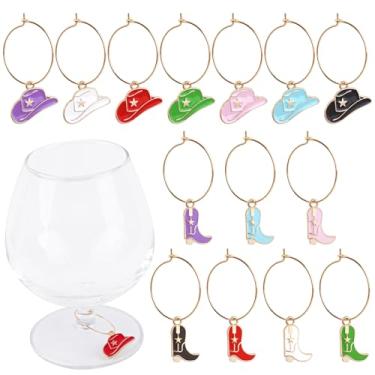 Imagem de Framendino, Pacote com 14 etiquetas com pingente de taça de vinho e chapéu de cowboy para festa, 14 Pack, Metal, Sem Pedra Preciosa