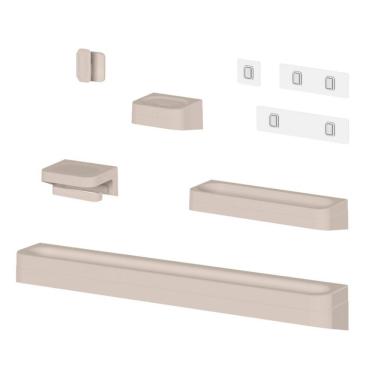 Imagem de Kit Banheiro 5 Peças Saboneteira + Porta Papel Higiênico + Porta Shampoo + Toalheiro + Gancho + Adesivos Bege Ou