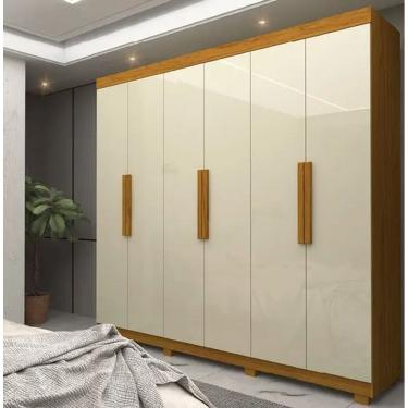 Imagem de Guarda Roupa Roupeiro Gelius Império 06 portas 02 gavetas com espelho e pés Naturale OFF White MDF