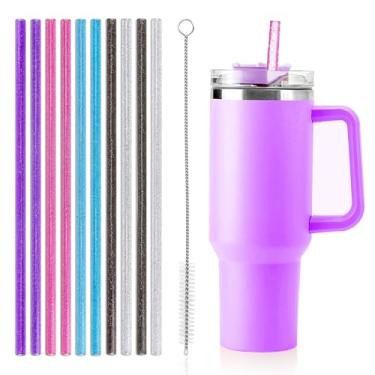 Imagem de Canudo de substituição para Stanley Cup Owala Copo de 1,134 g 850,5 g Copo reutilizável de plástico extra longo de 30,5 cm, pacote com 10 canudos de garrafa de água com escova de limpeza para