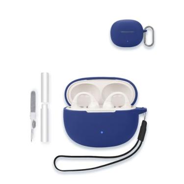 Imagem de Capa para fones de ouvido Edifier R1 sem fio verdadeiros, protetor de silicone macio WUNIAK portátil resistente a arranhões com kit de limpeza, mosquetão e cordão para Edifier R1, azul
