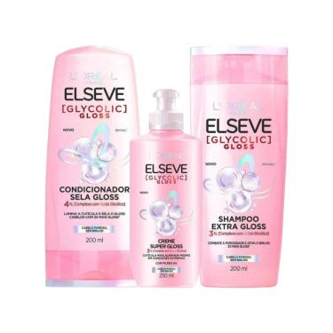 Imagem de Kit Elseve L'Oréal Paris Glycolic Shampoo 200ml + Condicionador 200ml + Creme para Pentear (3 produtos)