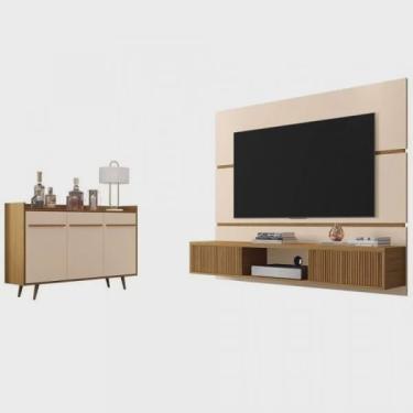 Imagem de Conjunto Painel Âmbar para TV até 65 Polegadas e Buffet Quartzo Pés de Madeira Móveis Bechara