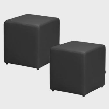 Imagem de Kit 02 Puffs Quadrado L02 Decorativo Corino Preto - Lyam Decor