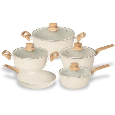Imagem de Jogo De Panelas Marble Cerâmico Alumínio 5Pçs Creme Oster