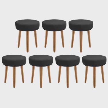 Imagem de Kit 07 Banqueta Alta Julia Industrial 55cm Pé Palito Freijó Suede Preto - Ahz Móveis