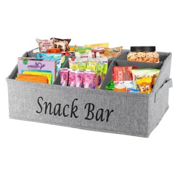 Imagem de Gdfjiy Organizador de lanches para bancada, suporte de lanche de tecido trapézio com alças laterais, recipiente de cesta de lanche com 6 compartimentos, organizador leve de estação de lanchonete