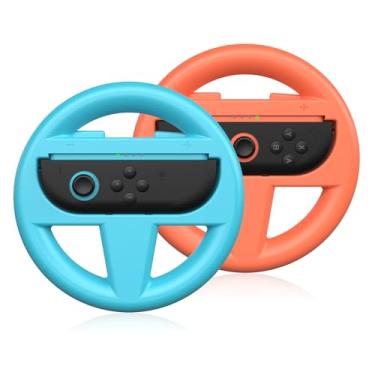 Imagem de Uxilep Steering Wheels for Nintendo Switch 2 JoyCons, Racing Wheels for Mario Kart 8 Deluxe (Orange & Blue)