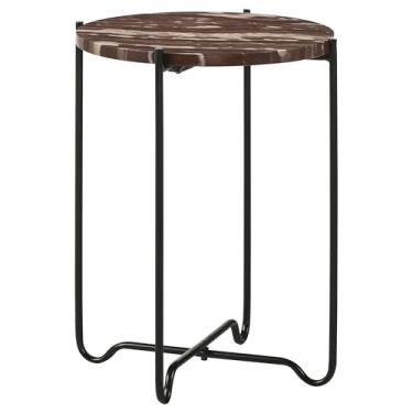 Imagem de Coaster Home Furnishings - Latifa - Mármore e metal - Mesa lateral redonda de 40 cm com base cruzada e estilo rústico - sala de estar, quarto - mármore vermelho e preto - 936010