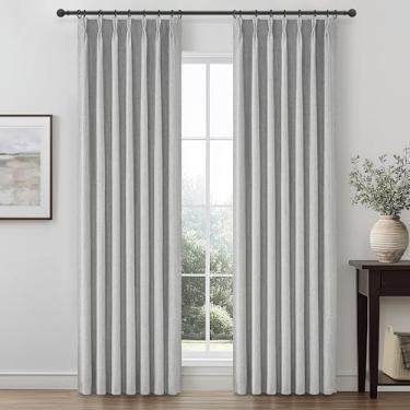 Imagem de Cortinas pretas cinza de 213 cm de comprimento para sala de estar, cortinas modernas com isolamento térmico de linho plissadas com ganchos com aba traseira para quarto de 203 cm de comprimento