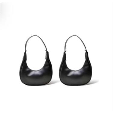 Imagem de Bolsa Feminina Baguete Meia Lua de Ombro Estilosa em Couro (Preto/Preto)