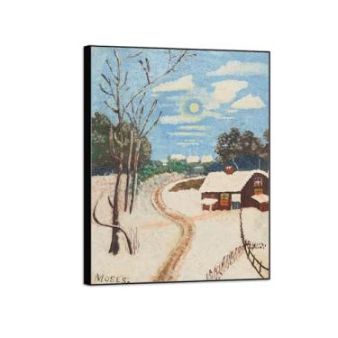 Imagem de MUHJDYC Grandma Moses Wall Art Picture-Famous Canvas Prints Reprodução - Quadro preto para sala de estar quarto decoração de casa (na estrada traseira) 20x25cm-8x10in