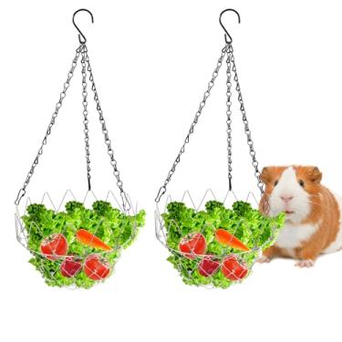 Imagem de Pacote com 2 comedouros para porquinhos-da-índia, cesta de metal pendurada para coelhos, vegetais e frutas, brinquedos de alimentação retráteis para porquinho-da-índia, galinhas, patos, coelhos