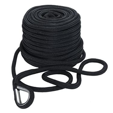 Imagem de SearQing Corda De Ancoragem Nylon Trançada Dupla 5/8 Polegadas X 150 Pés Com Dedal Aço Inoxidável - Linha Alta Resistência Carga Trabalho Segura: 1600 Libras; À Tração: 9000 Libras