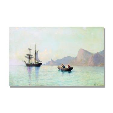 Imagem de Lev Lagorio Prints. Pintura de arte de parede paisagem marítima. Pôster de reprodução de impressões em tela de paisagem para decoração de casa. (Há um mar calmo). Somente tela 30x48cm-11,8x18,8 pol