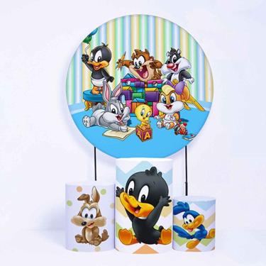 Imagem de Kit Painel de Festa Redondo de 1,50m e Trio de Cilindros Looney Tunes - Fera Print
