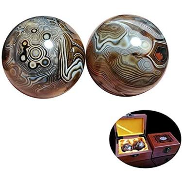 Imagem de YLFFFZZZ Baoding Balls Stress Balls para adultos, Ágata natural, cuidados com a saúde, handebol, bola de jade, exercício físico, bolas de meditação de dedo, bolas de baoding, bolas de estresse para
