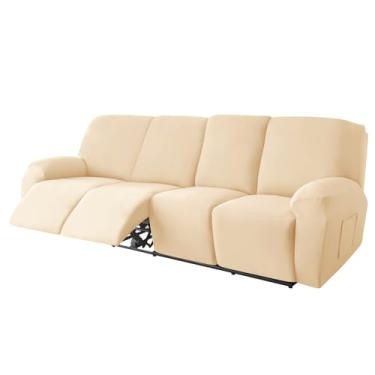 Imagem de Capa de sofá reclinável de 4 lugares, elástica, poltrona simples, relaxante, capa antiderrapante, protetor de cadeira de sofá para sala de estar, lavável, 4 conjuntos, creme, 1 conjunto