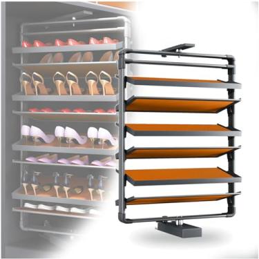 Imagem de Sapateiro organizador de sapateira giratória de metal de 360 ° para armário sapateira organizador de armário sapateira empilhável organizador de prateleira vertical para armário de quarto pequeno