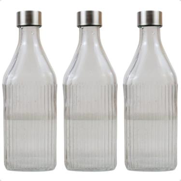 Imagem de Kit 3 Garrafas Quadrada De Vidro Canelado com Tampa 1l Colorida para Geladeira (Preta)