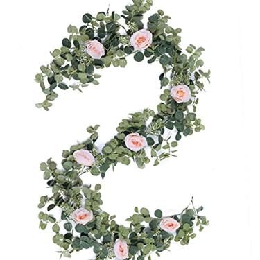 Imagem de 2M Flores Artificiais Plantas Falso Eucalipto Guirlanda Pendurada para Casamento, Casa Escritório Festa Jardim Artesanato Arte Decoração (Cor: Branco Tamanho