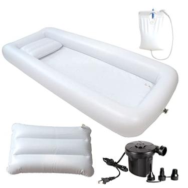 Imagem de Timisea Banheira Inflável Médica, Cama Portátil Para Idosos, Pacientes Acamados, Deficientes, De Pvc Adultos Com Bomba Ar, Bolsa Água, Travesseiro Banho Na (Camada Única)