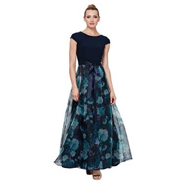 Imagem de S.L. Fashions Vestido feminino longo sem mangas com estampa floral, vestido de convidada de casamento com cinto (tamanho pequeno e regular), Azul-marinho multi, 40