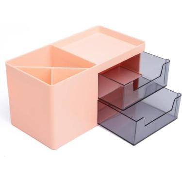 Imagem de Organizador de Mesa Escritorio Porta Canetas Lápis Objetos com Gaveta Colorido(Rosa)