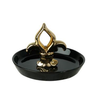 Imagem de Porta anel em Cerâmica Flor De Lis Preto e Dourado 10,5x13