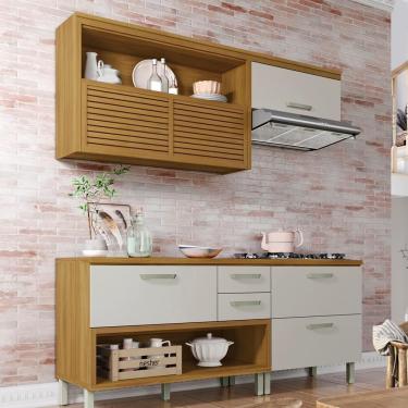 Imagem de Cozinha Compacta Nesher Princesa Com 4 Portas 3 Gavetas E 7 Prateleiras Freijó Com Off White