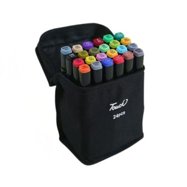 Imagem de Caneta Marcadora Permanente 24 Cores Ponta Dupla Kit Canetinhas Conjunto de Canetas Coloridas (24 cores)