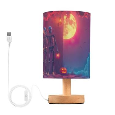 Imagem de Joisal Esqueletos de Halloween Lua Vermelha Luz Noturna Adulto Abajur Amigável aos Olhos Lâmpadas de Mesa para Quartos, Lâmpadas Pequenas Decorativas