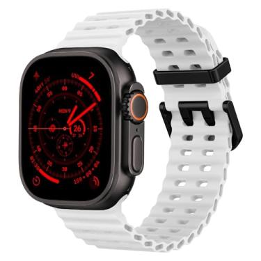 Imagem de Pulseira esportiva de silicone Ocean - compatível com Apple Watch Ultra 2/Ultra de 49 mm, 45 mm e 44 mm, unissex, respirável, macia e impermeável para iWatch Ultra 2, iWatch Ultra série 10 de 46 mm SE