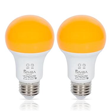 Imagem de Simba Lighting Bug Non-Attracting Yellow LED Bulb 6W 40W Equivalent, Great for Outdoor Porch Light, Night Light, Dusk-to-Dawn Smart Sensor Auto On/Off, Amber Warm 2000K, A19 E26 Medium Base, Pack of 2
