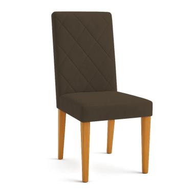 Imagem de Cadeira de Jantar Estofada Siena Veludo Pés Trapézio Castanho - Pallazio